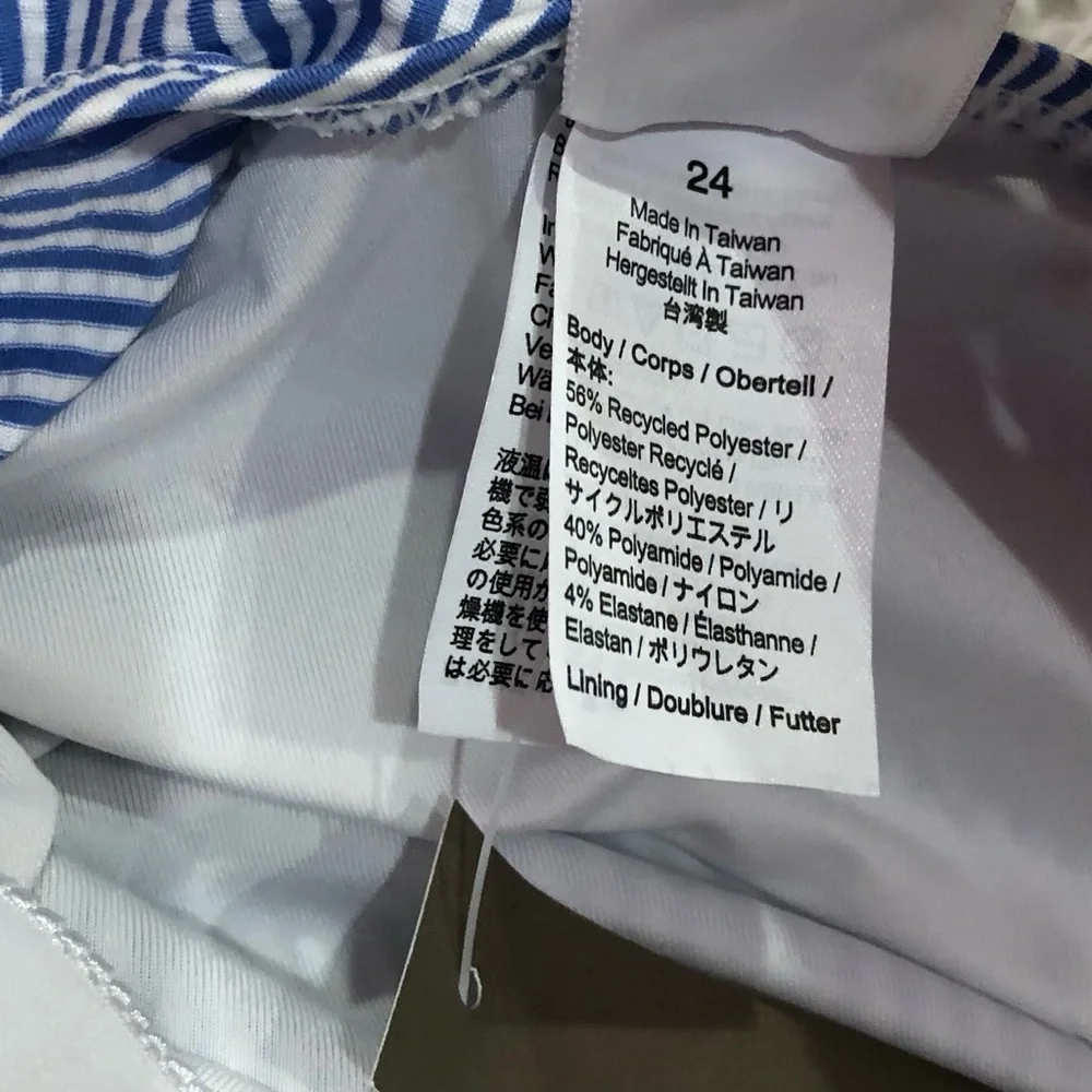 J Crew Ruched‎ Seersucker One Shoulder One Piece Swimsuit Blue White Size 24